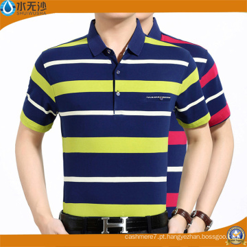 Homens Fio Tintura Listra Camisas Polo Algodão Pico Polo T-Shirts